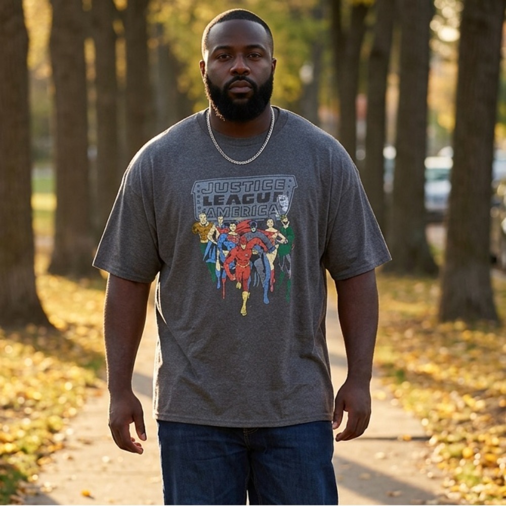 NWT Justice League Unisex Gray Short Sleeve Graphic Tee Shirt - Size 4XL